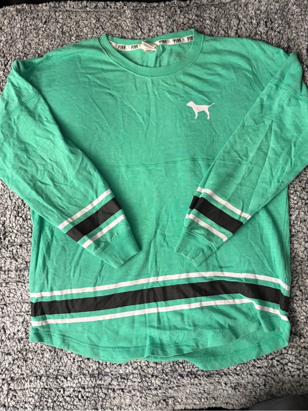 PINK Victoria's Secret Teal Sweatshirt with White and Black Stripes